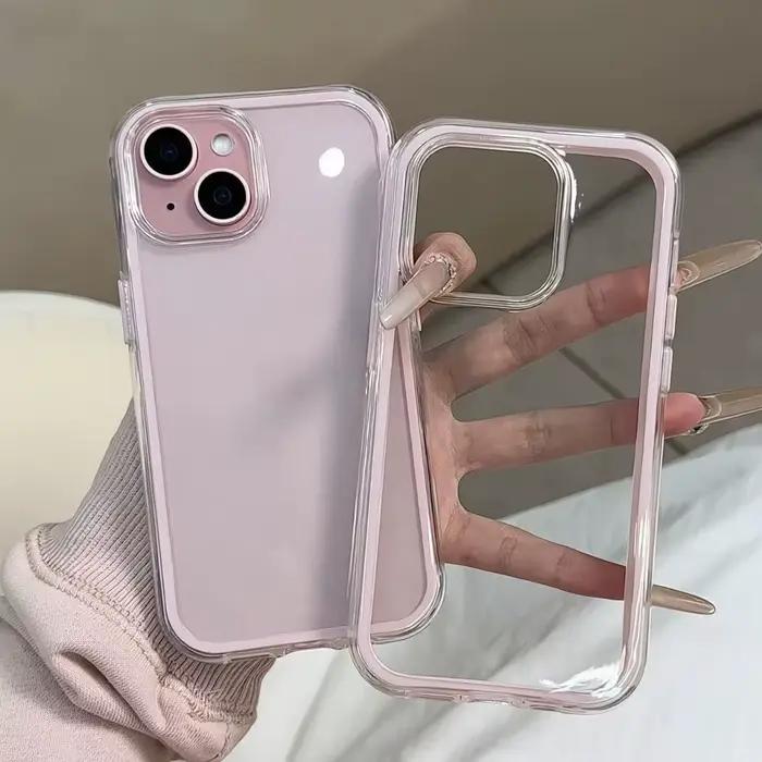 Coque de téléphone arrière transparente avec cadre couleur bonbon, étui de luxe antichoc en acrylique pour iPhone 17 16 15 14 13 12 Pro Max 11 16PLUS 17
