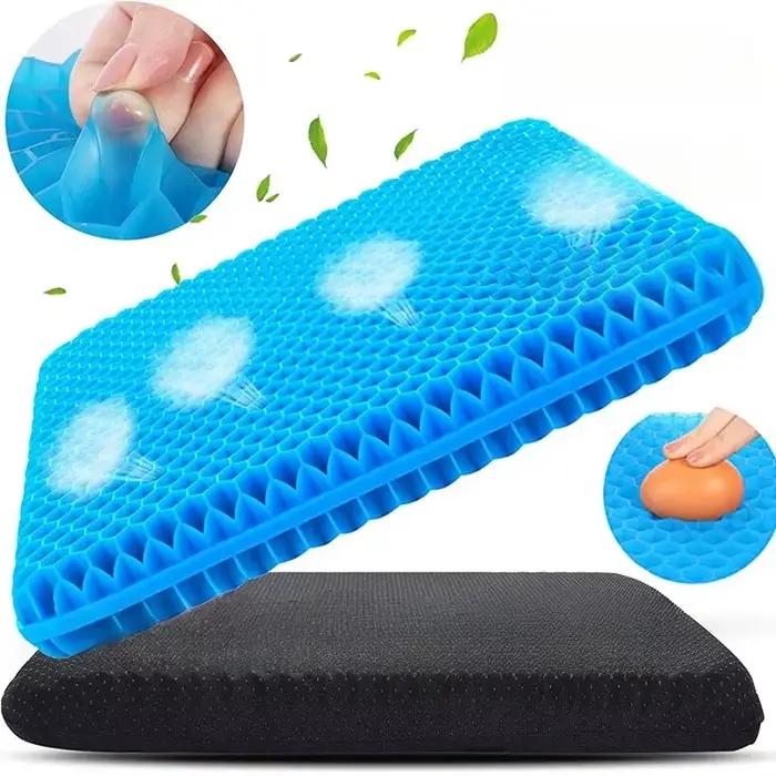 Coussin de siège en gel double épaisseur pour soulager la pression, coussin d'été respirant, confortable pour chaise de bureau, siège de voiture et fauteuil roulant, moderne et pratique pour longues périodes d'utilisation