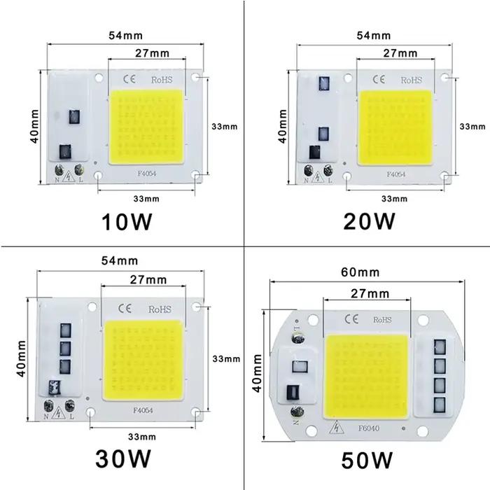 COB lampe à LED puce AC 220V LED ampoule 10W 20W 30W 50W IP65 haute puissance Smart IC bricolage projecteur
