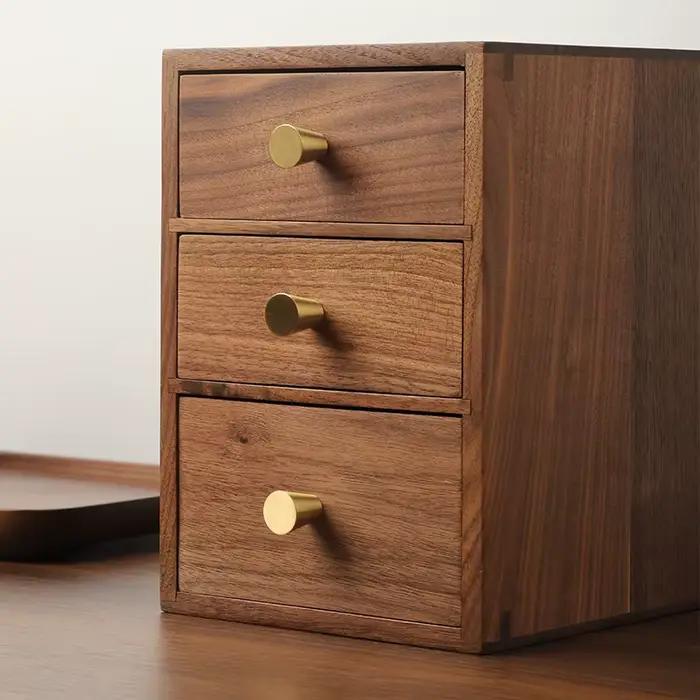 Petite table basse de bureau en bois de noyer style tiroir rétro pour rangement d'ornements et organisation du bureau