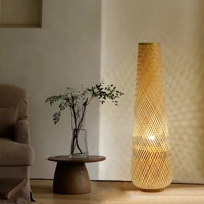 Lampadaire en rotin japonais rétro Wabi-sabi lampe à LED verticale étude décorative salon chambre café lampes de table de chevet
