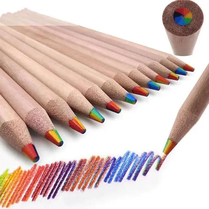Crayon rond arc-en-ciel créatif 7 couleurs, 1 pièce, papeterie fournitures scolaires et de bureau, prix étudiant Kawaii Simple