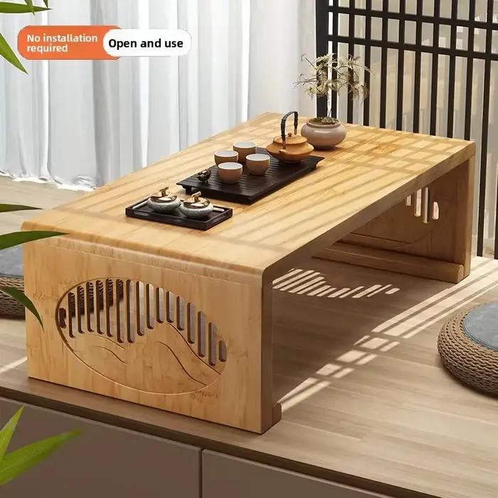 Table basse pliante de style chinois moderne pour balcon, table à thé tatami Nanzhu, table kang japonaise, petite table de fenêtre en baie.