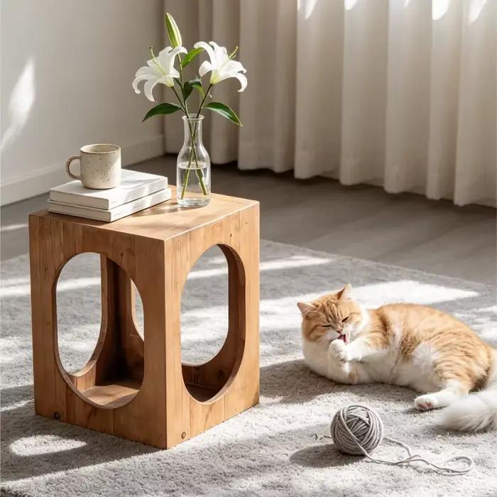 Table d'appoint basse d'angle en bois