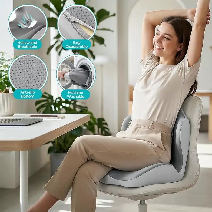 Coussin de siège ergonomique en mousse à mémoire de forme pour chaise de bureau avec support dorsal pour soulager le