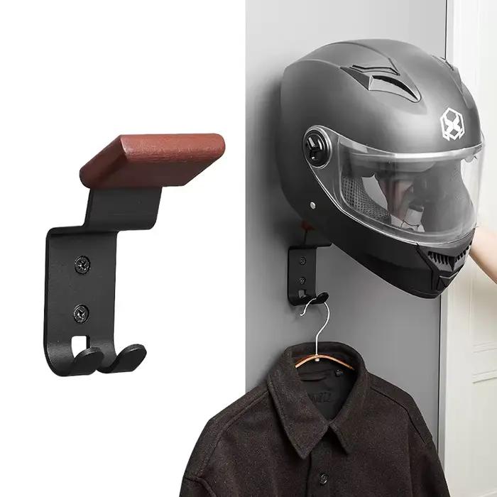 Support mural pour casque en bois et acier au carbone
