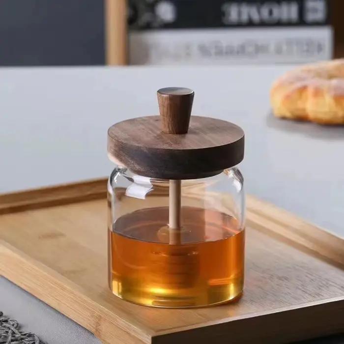 Bouteilles de stockage en verre pots de miel avec trempette et couvercle récipients à miel à large bouche distributeur de sirop pour stocker du miel et du sirop