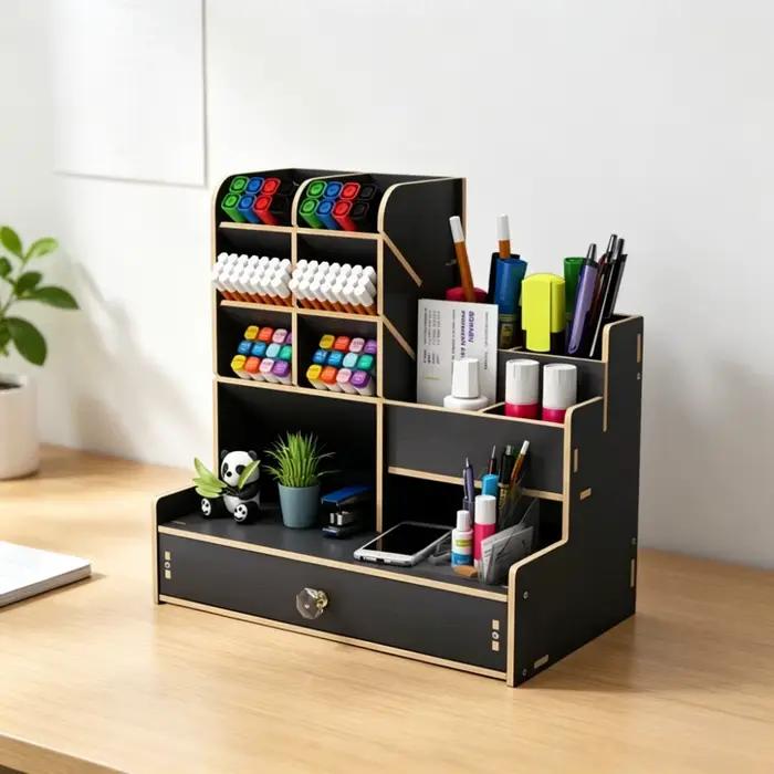 Organisateur de bureau en bois tendance avec tiroir