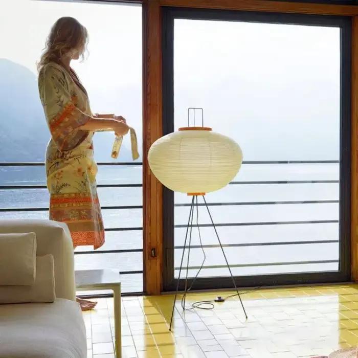 Lampadaire japonais Noguchi Akari en papier de riz Wabi Sabi