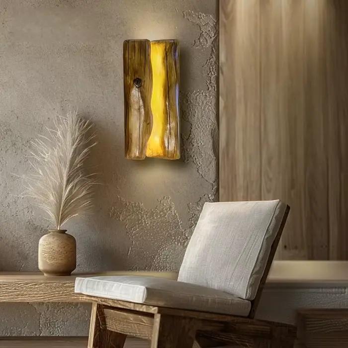 Applique murale en bois massif salon salle à manger lumière