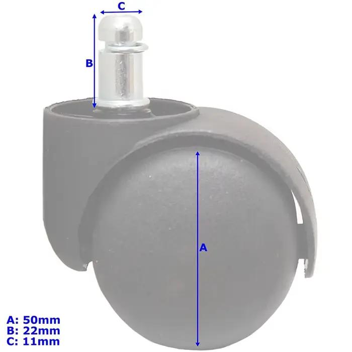 Roulettes à roulettes pour chaise de bureau, 50mm, lot de 5, noires