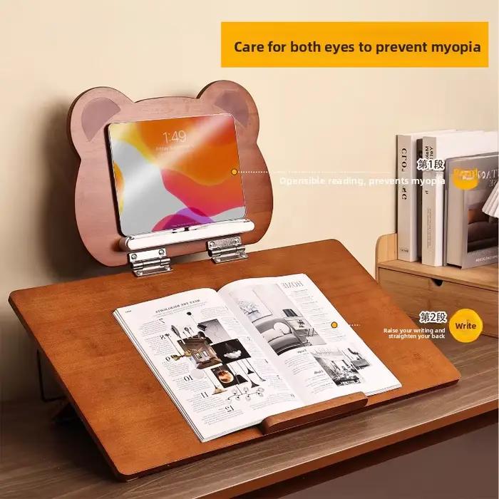 Support de lecture de bureau en bambou ours mignon