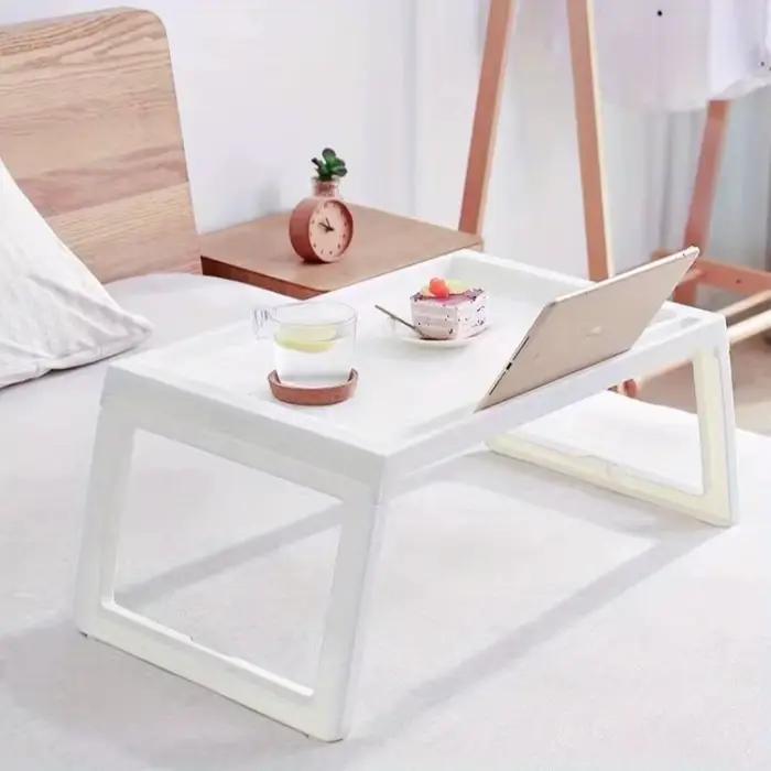 Bureau blanc pliable multifonction pour ordinateur portable avec pieds stabilisateurs