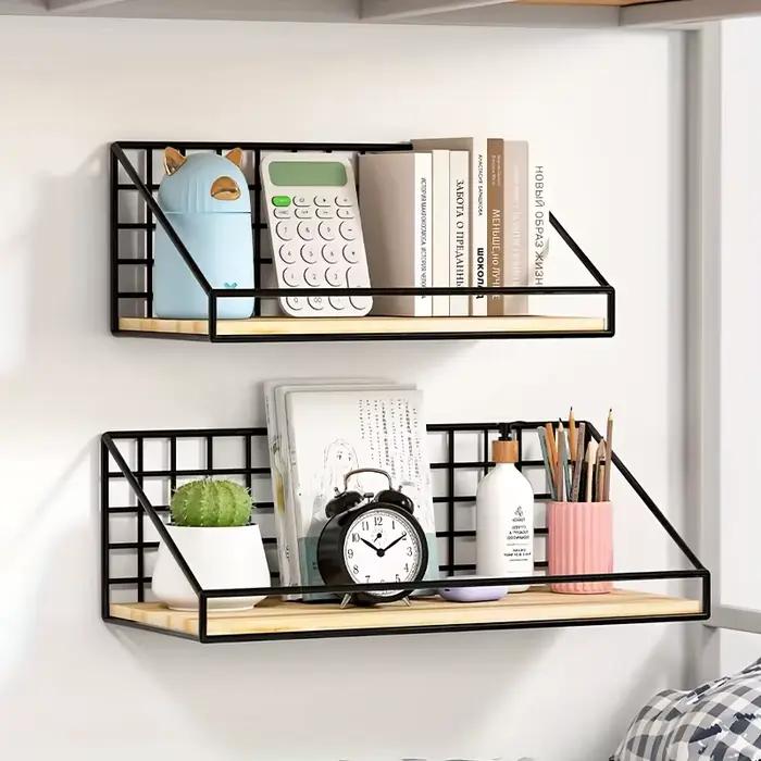 Étagère murale de rangement en bois et métal