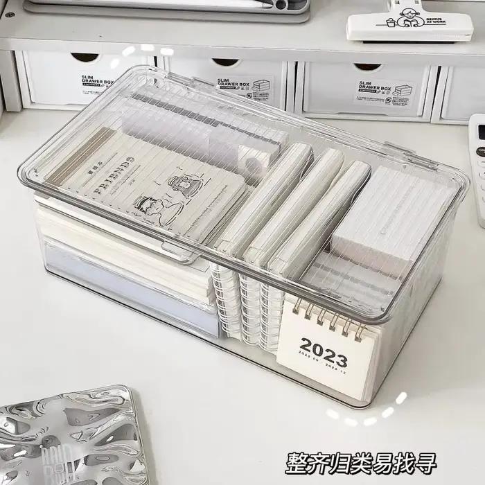 Boîte de rangement de bureau de grande capacité avec couvercle