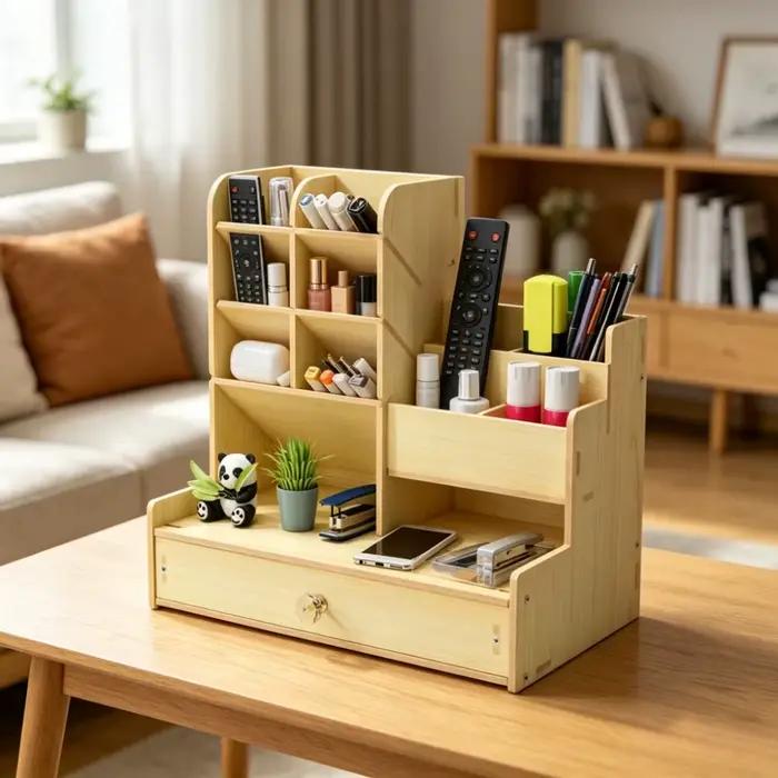 Organisateur de bureau en bois tendance avec tiroir