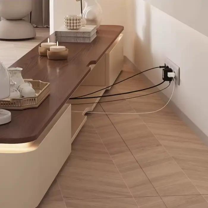 Ensemble meuble TV moderne et table basse blanche pour salon avec tiroirs et support mural pour rangement家居电视柜和茶几现代白色组合家具带抽屉和壁挂式存储家具