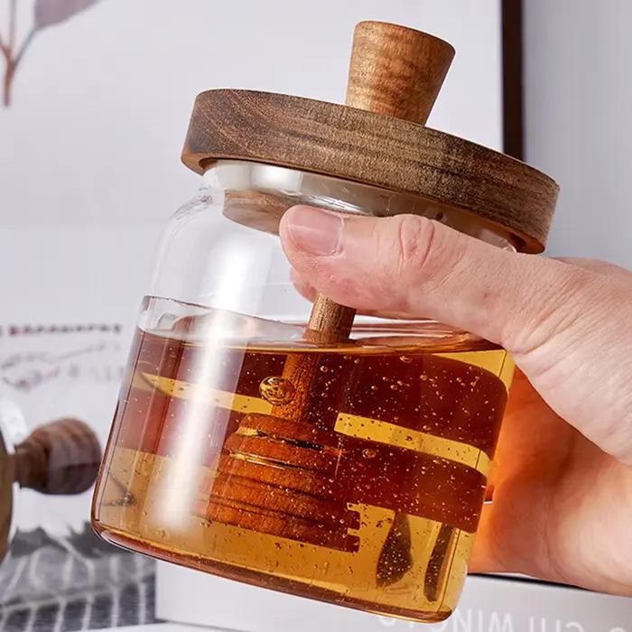 Bouteilles de stockage en verre pots de miel avec trempette et couvercle récipients à miel à large bouche distributeur de sirop pour stocker du miel et du sirop