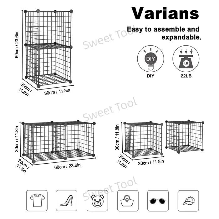 Étagère de rangement modulaire en fil métallique à 2 cubes