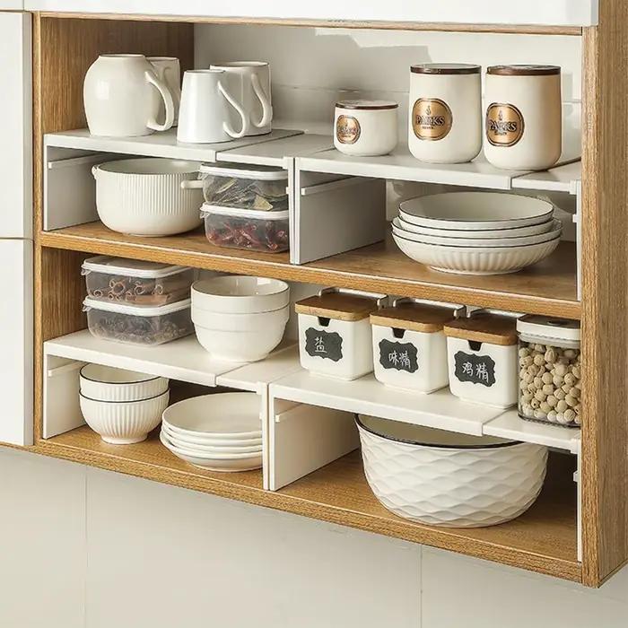 Étagère de cuisine extensible et empilable pour comptoir et armoire