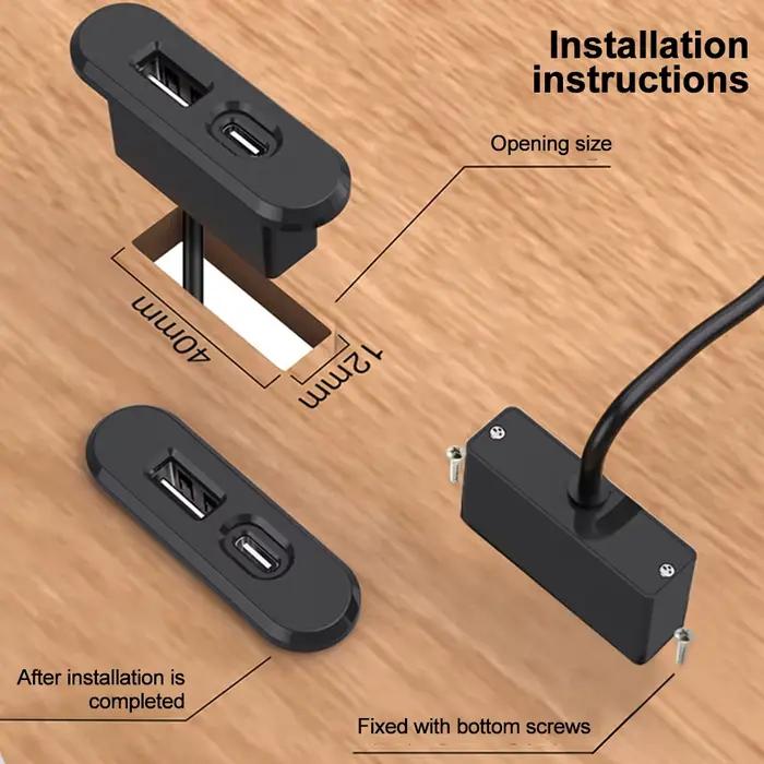 Prises encastrées sur Table 1 USB-A et 1 type-c prise de courant cachée de bureau intégrée avec rallonge de 1.2M