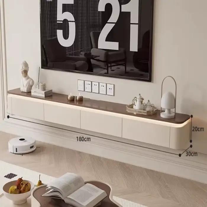 Ensemble meuble TV moderne et table basse blanche pour salon avec tiroirs et support mural pour rangement家居电视柜和茶几现代白色组合家具带抽屉和壁挂式存储家具
