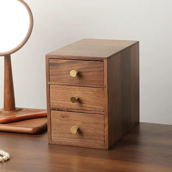 Petite table basse de bureau en bois de noyer style tiroir rétro pour rangement d'ornements et organisation du bureau