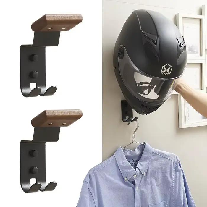 Support mural pour casque en bois et acier au carbone