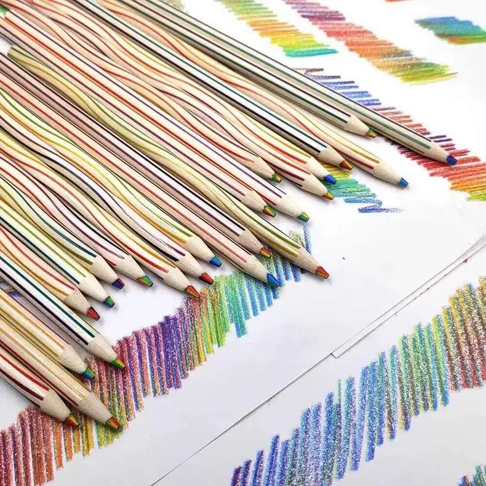 Crayon rond arc-en-ciel créatif 7 couleurs, 1 pièce, papeterie fournitures scolaires et de bureau, prix étudiant Kawaii Simple
