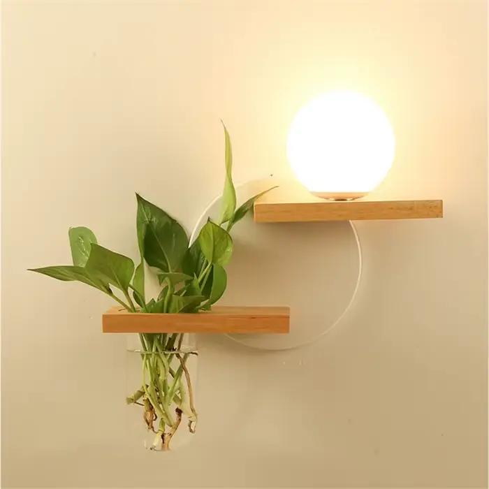 Lampe en bois moderne mur LED lampes personnalité nordique créatif vert Pot de plante décor à la maison salon allée Loft luminaires