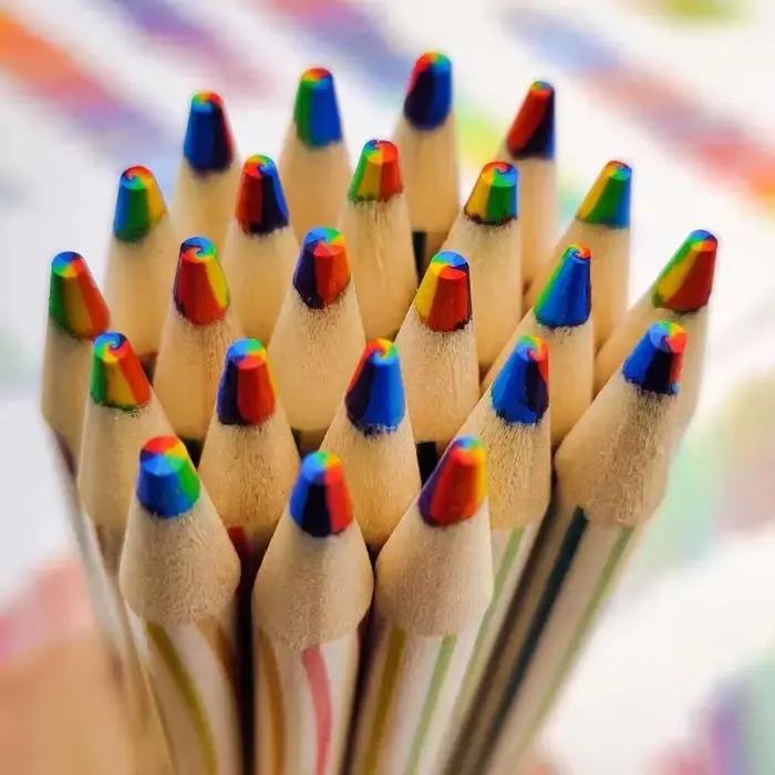 Crayon rond arc-en-ciel créatif 7 couleurs, 1 pièce, papeterie fournitures scolaires et de bureau, prix étudiant Kawaii Simple