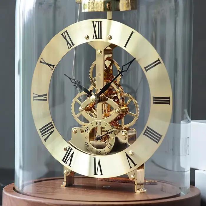 Horloge de bureau mécanique en métal et bois