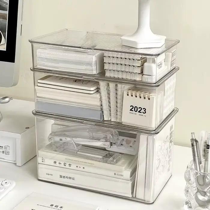 Boîte de rangement de bureau de grande capacité avec couvercle