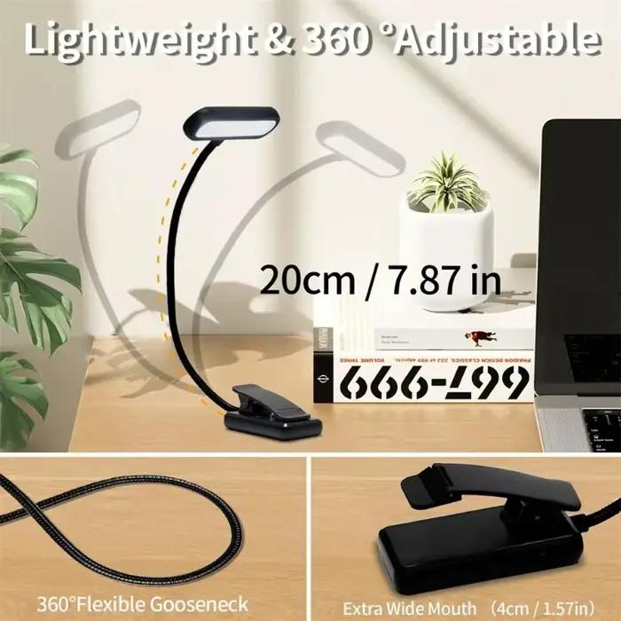 Lampe de lecture LED flexible rechargeable pour lire au lit ou en déplacement, lumière tamisée pour protection des yeux, idéale pour les étudiants et les passionnés de lecture