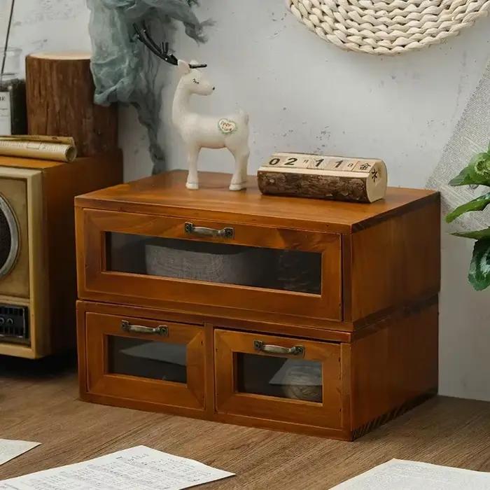 Boîte de rangement à tiroirs en bois – Organiseur de bureau