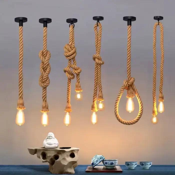 Lampe à suspension en corde de chanvre