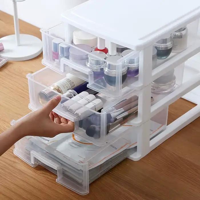 Boîte de rangement en plastique transparent empilable pour étudiant accessoire de maquillage boîte de rangement pour chambre à coucher bureau et armoire organisation de meuble de rangement style américain
