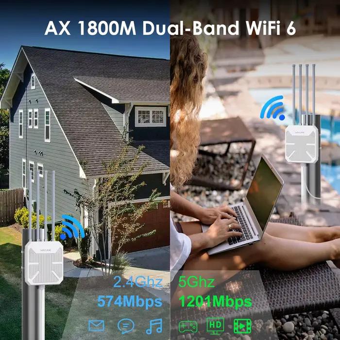 Prolongateur de WIFI sans fil à longue portée pour l'extérieur, résistant aux intempéries, haute puissance, I-répéteur Wifi 6 AX1800, AC1200, bande pour touristes, booster 2.4G et 5 mesurz