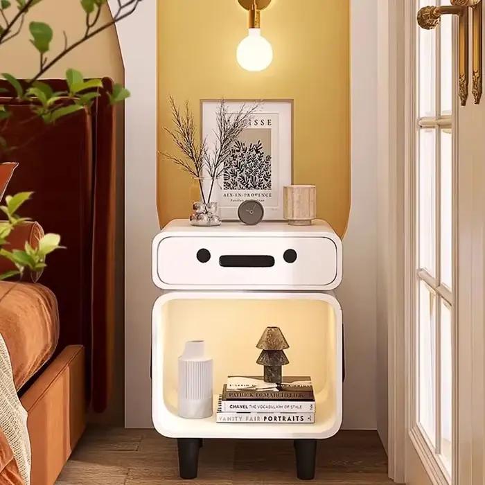Table de nuit tendance en blanc ou rouge pour chambre à coucher minimaliste et kawaii avec rangement de luxe et design moderne pour femmes et hommes occasions spéciales-decoration-chambre-moderne-luxe-minimalisme-kawaii