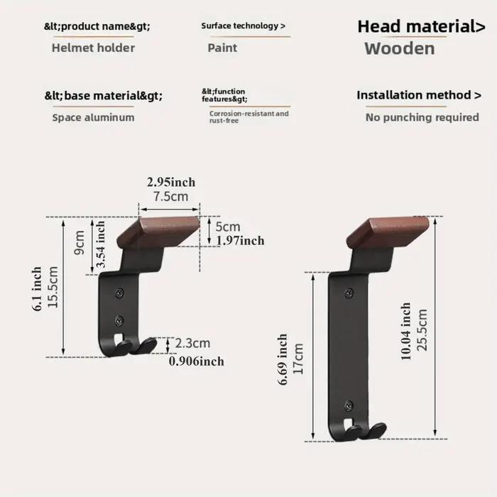 Support mural pour casque en bois et acier au carbone