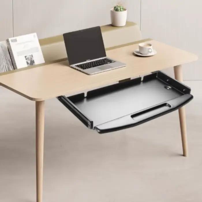 Support de clavier en acier inoxydable avec plateau coulissant et rangement sous le bureau pour un espace de travail organisé et moderne à domicile ou bureau
