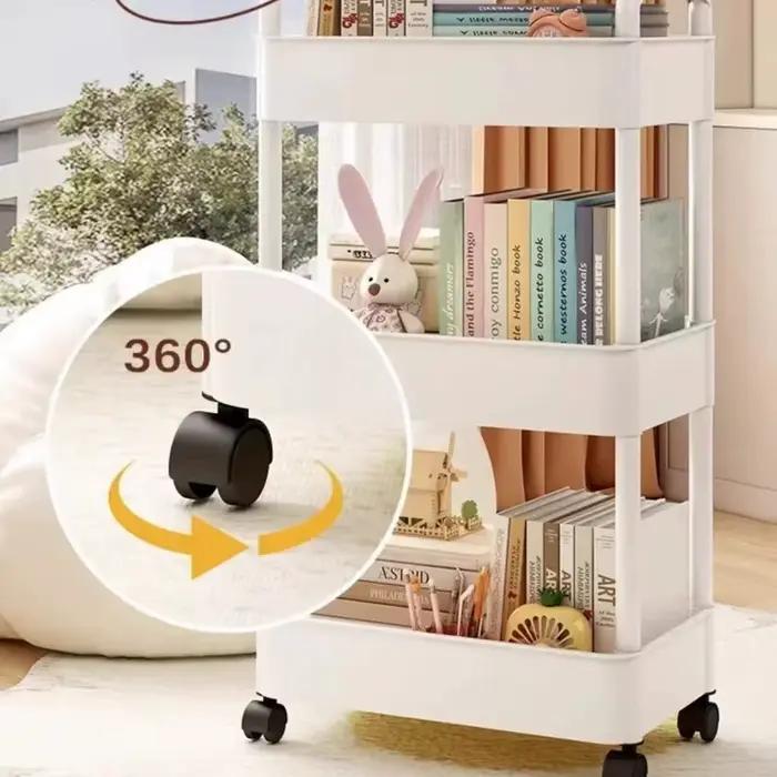 Chariot de rangement roulant en plastique avec poignée et roues, organisateur gain de place pour cuisine, salon, bureau, espaces étroits et fentes