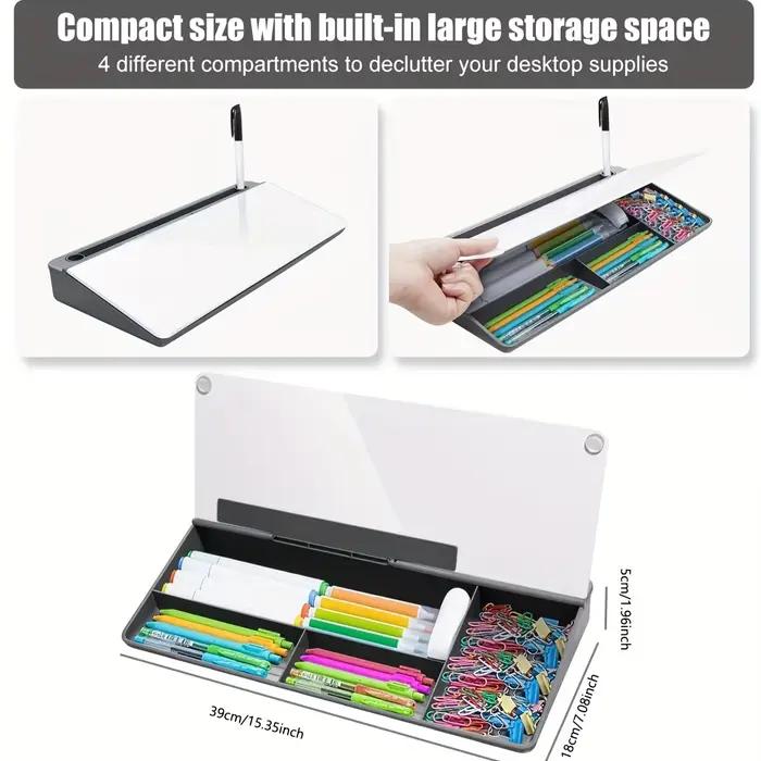 Tableau blanc en verre compact 2-en-1 élégant avec rangement intégré