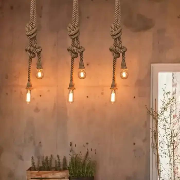 Lampe à suspension en corde de chanvre