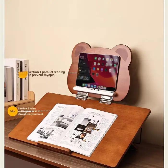 Support de lecture de bureau en bambou ours mignon