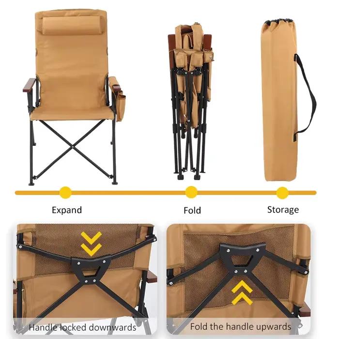 Chaise pliante réglable à 5 positions avec oreiller et accoudoirs – Parfaite pour le camping en plein air
