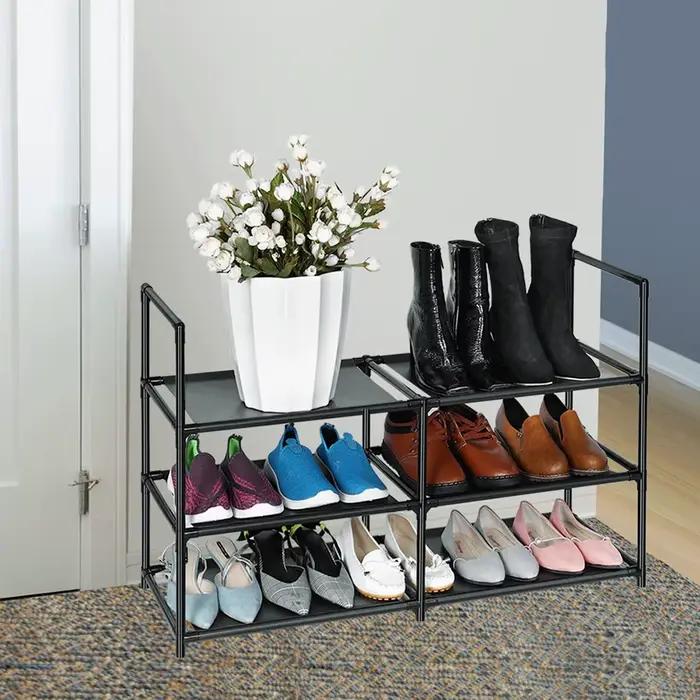 Etagere a chaussures a trois niveaux matiere fer avec couche impermeable pour rangement pratique et anti-poussiere dormitorium entrée garage