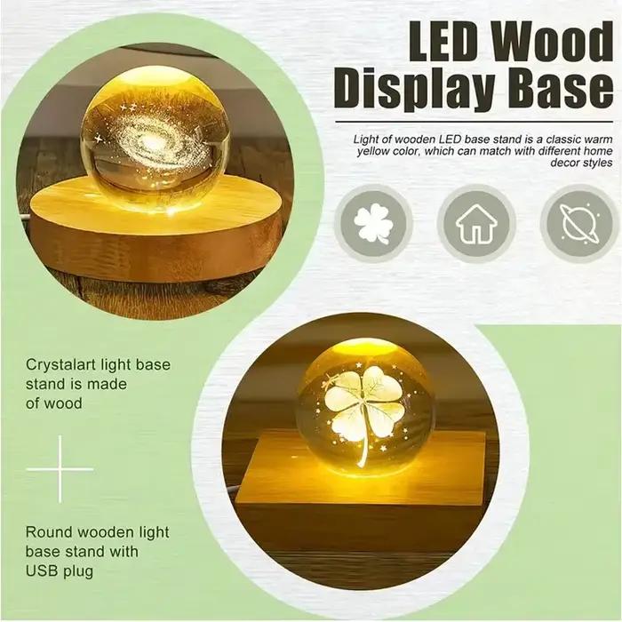 Lampe de table ronde en bois alimentée par USB avec base d'éclairage LED