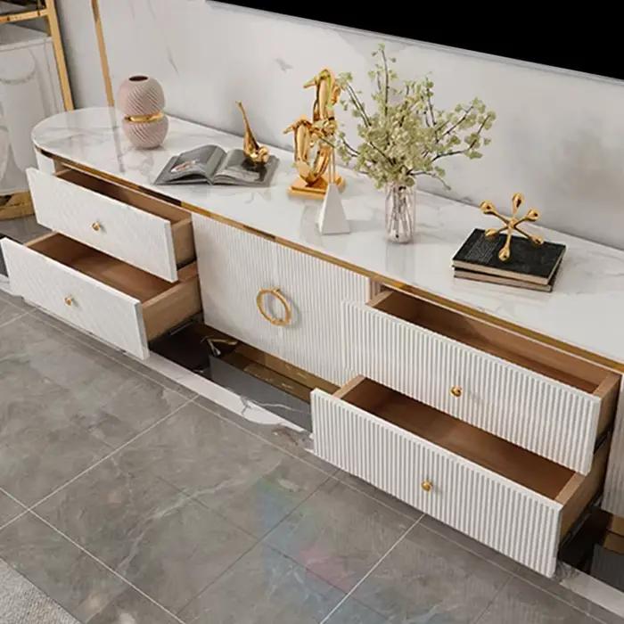 Meuble de salon moderne en bois de pin avec finition en pierre pour support TV et rangement élégant pour femme et homme occasions spéciales
