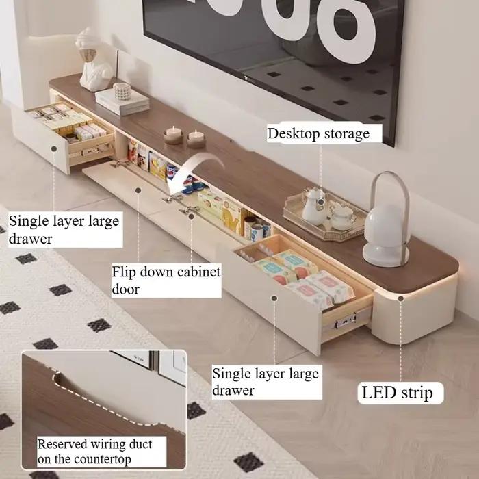 Ensemble meuble TV moderne et table basse blanche pour salon avec tiroirs et support mural pour rangement家居电视柜和茶几现代白色组合家具带抽屉和壁挂式存储家具